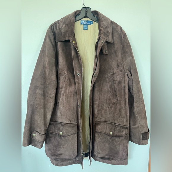 VTG Polo Ralph Lauren Mens L Suede Leather Field Coat Utility Chore Jacket Brown - Picture 6 of 6